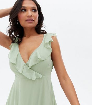 VILA Light Green Chiffon Ruffle Maxi Wrap Dress | New Look